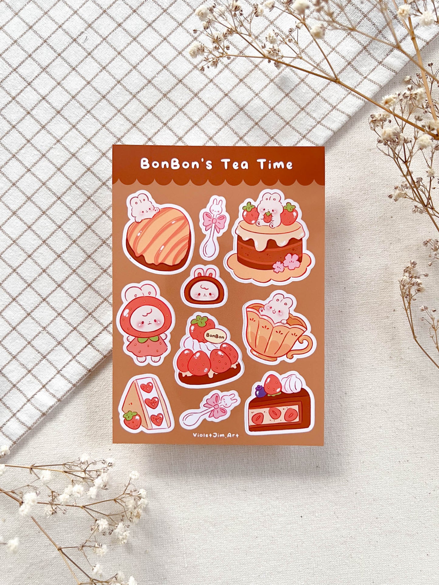 Bonbon High Tea Food Matte Vinyl Sticker Sheet - Sweets, Cakes, Tea - Water Resistant, High Quality - A6 Size