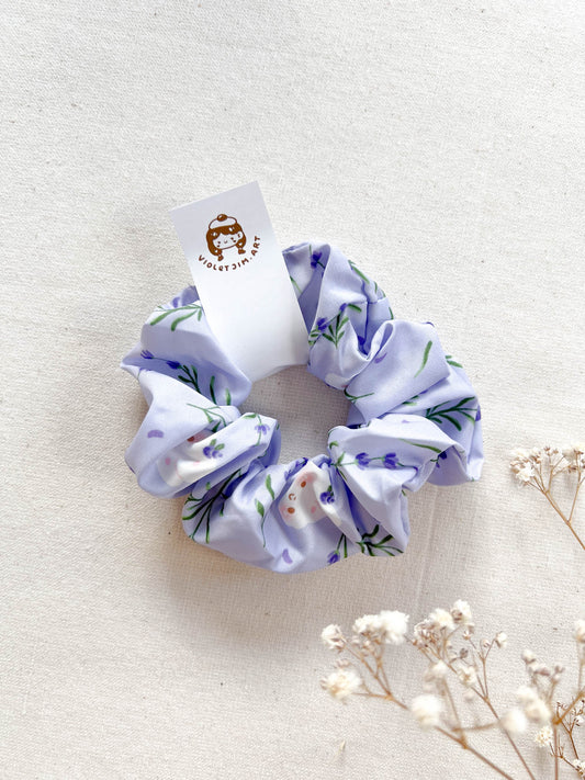 Lavender Bunny Bonbon Scrunchie - Chiffon Material with Lavender Pattern